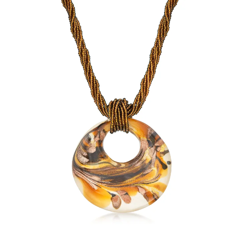 Radiant pearl necklaces-Ross-Simons Italian Murano Glass Pendant Necklace in 18kt Gold Over Sterling