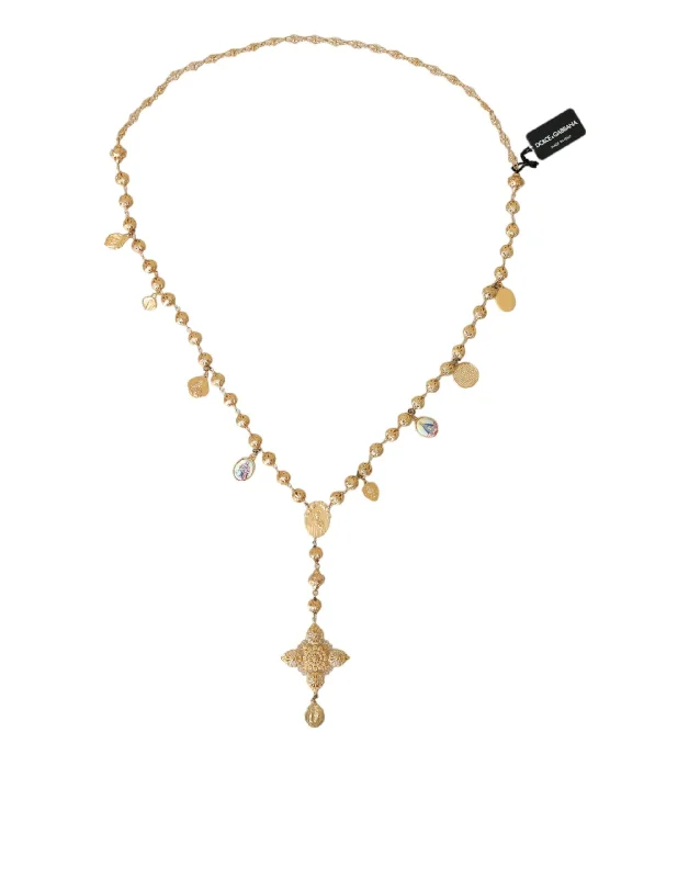 Nine-layer necklaces-Dolce & Gabbana  Tone Chain Brass Beaded Statement Sicily Women's Necklace