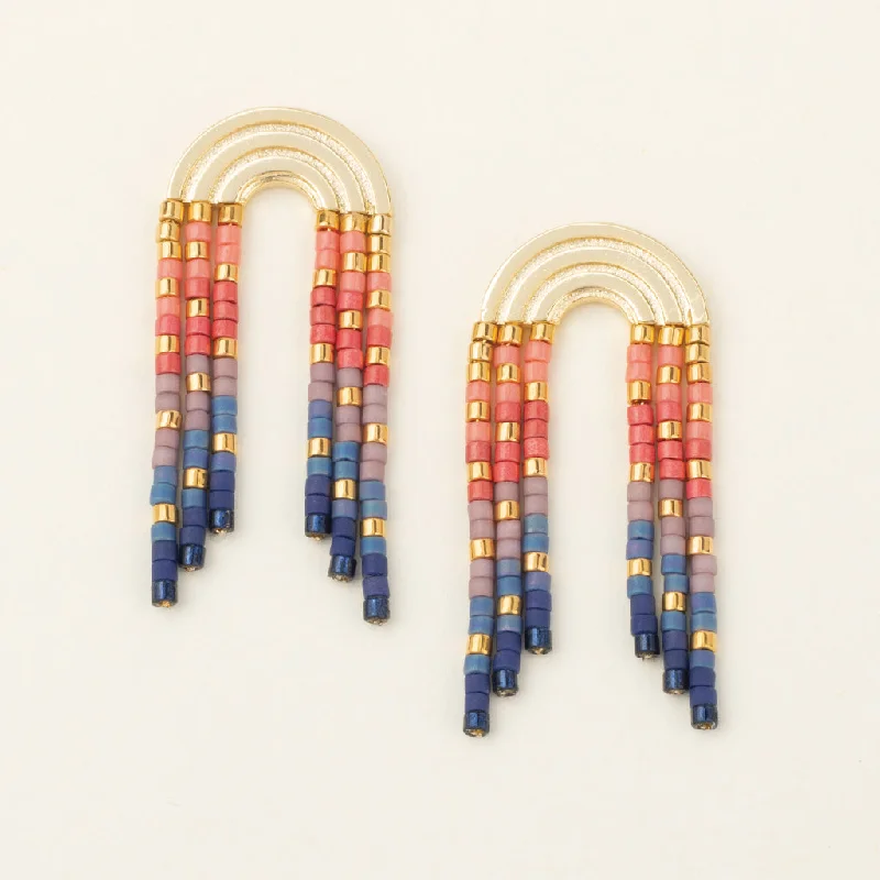 Round medallion earrings-Chromacolor Miyuki Rainbow Fringe Earring - Multi/Gold