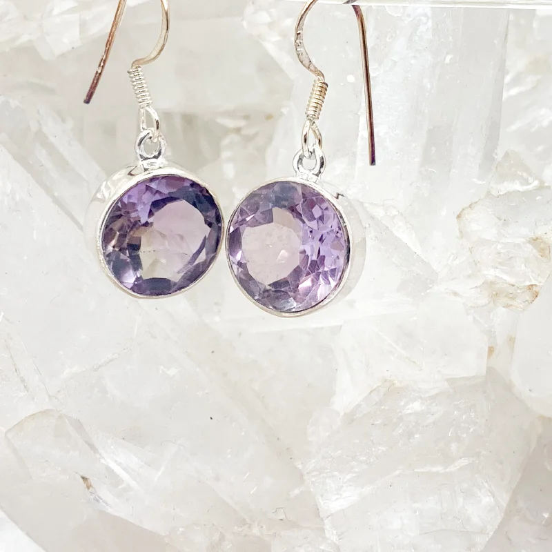 Fern hoop earrings-Faceted Amethyst Sterling Silver Earrings $85