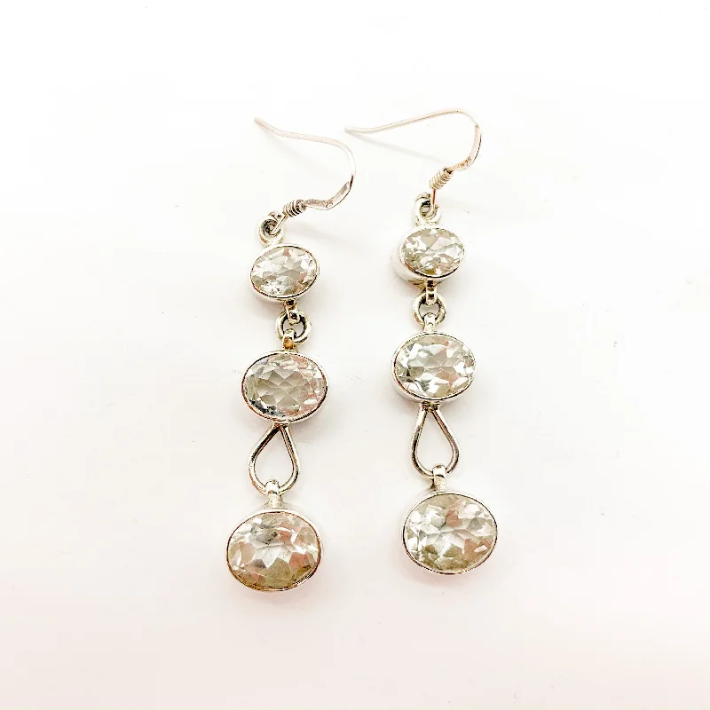 Clear bar earrings-Clear Quartz Sterling Silver Earrings $150