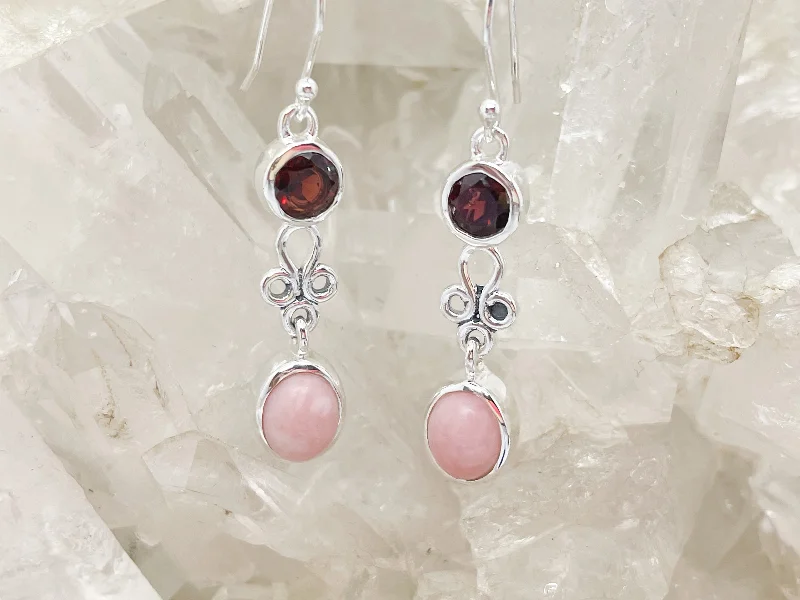 Sleek hoop earrings-Pink Opal Sterling Silver Garnet Earrings $100