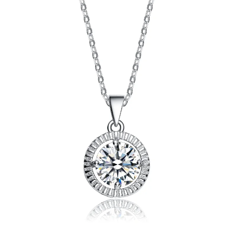 Topaz drop necklaces-C.z. Sterling Silver Rhodium Plated Classic Round Pendant