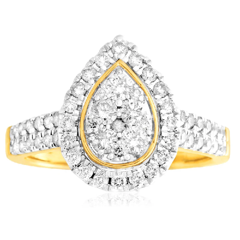 Light accent rings-9ct Yellow Gold 1 Carat Diamond Pear Shape Cluster Ring