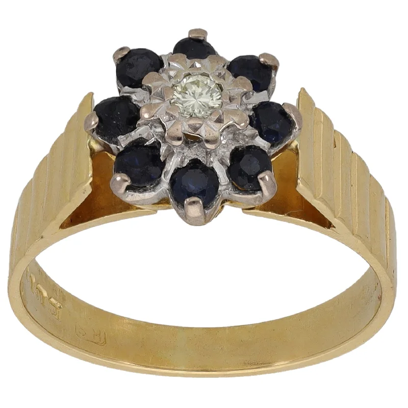 Hand-polished rings-18ct Gold 0.03ct Round Diamond & Sapphire Cluster Ring Size M