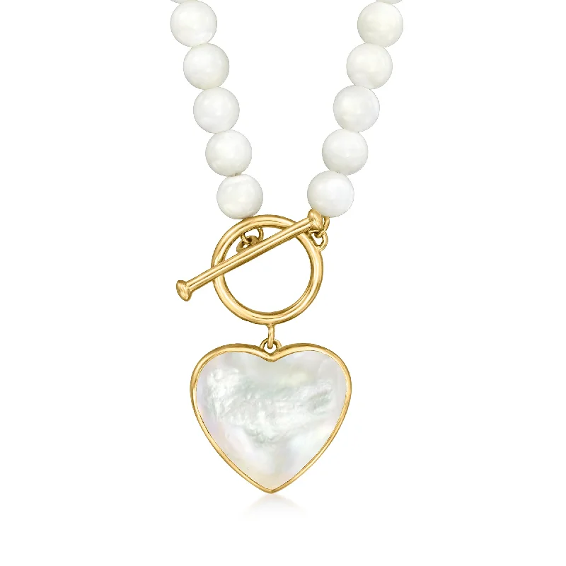 Engraved letter necklaces-Ross-Simons Mother-Of-Pearl Heart Toggle Necklace in 18kt Gold Over Sterling