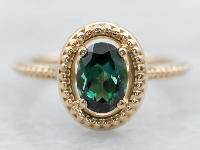 Hand-polished rings-Yellow Gold Green Tourmaline Solitaire Ring