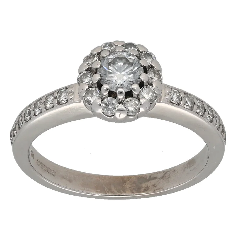 Wide band rings-18ct White Gold 0.64ct Diamond Halo Ring Size N