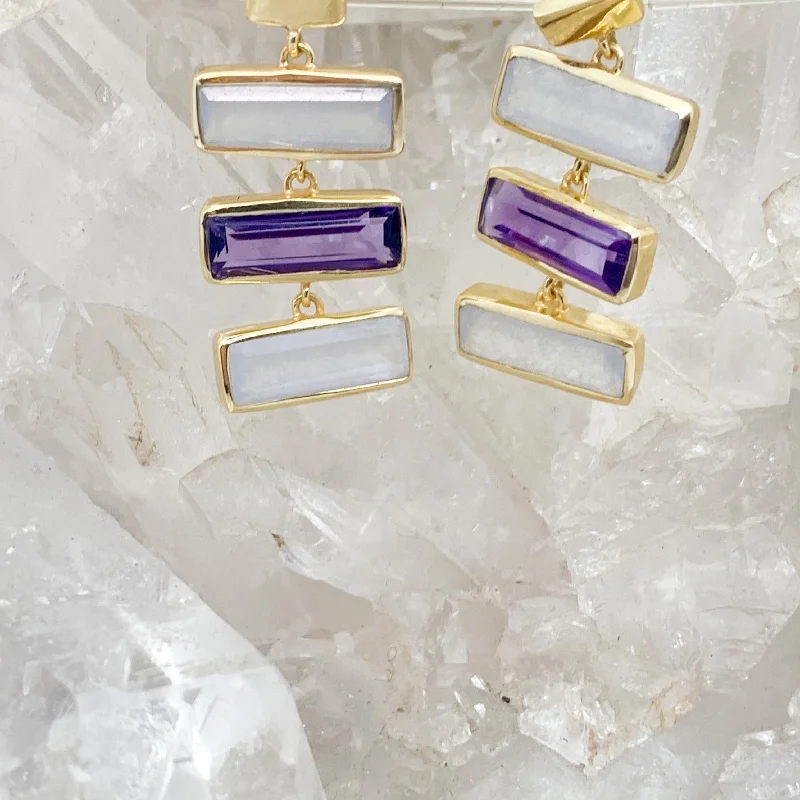 Plain cross earrings-Gold Plated Sterling Silve Amethyst, Moonstone Stud Earrings $180