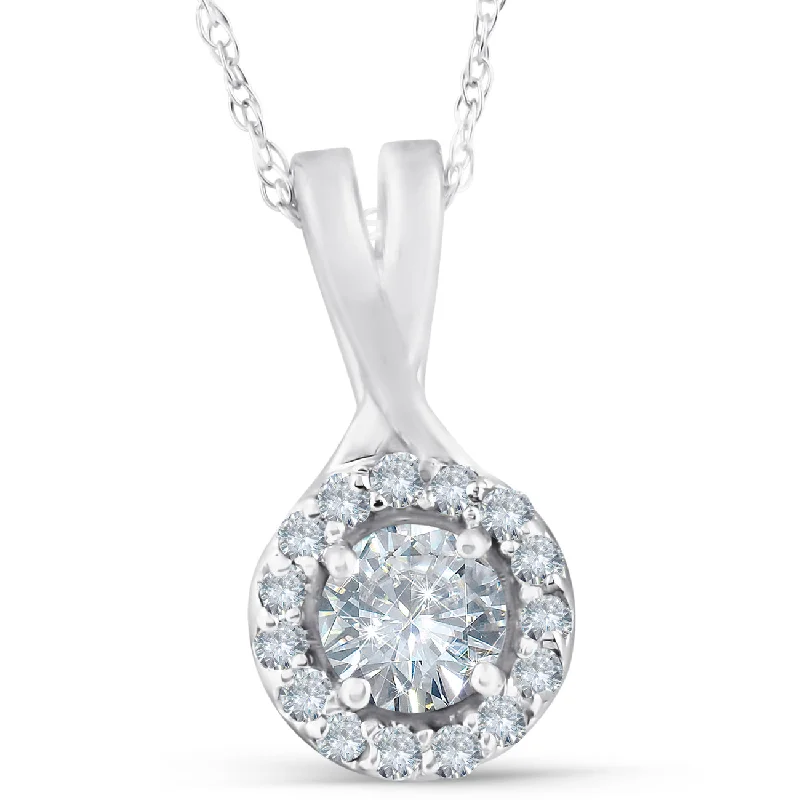 Radiant pearl necklaces-1/2 Ct Diamond Halo Infinity Pendant 14k White Gold