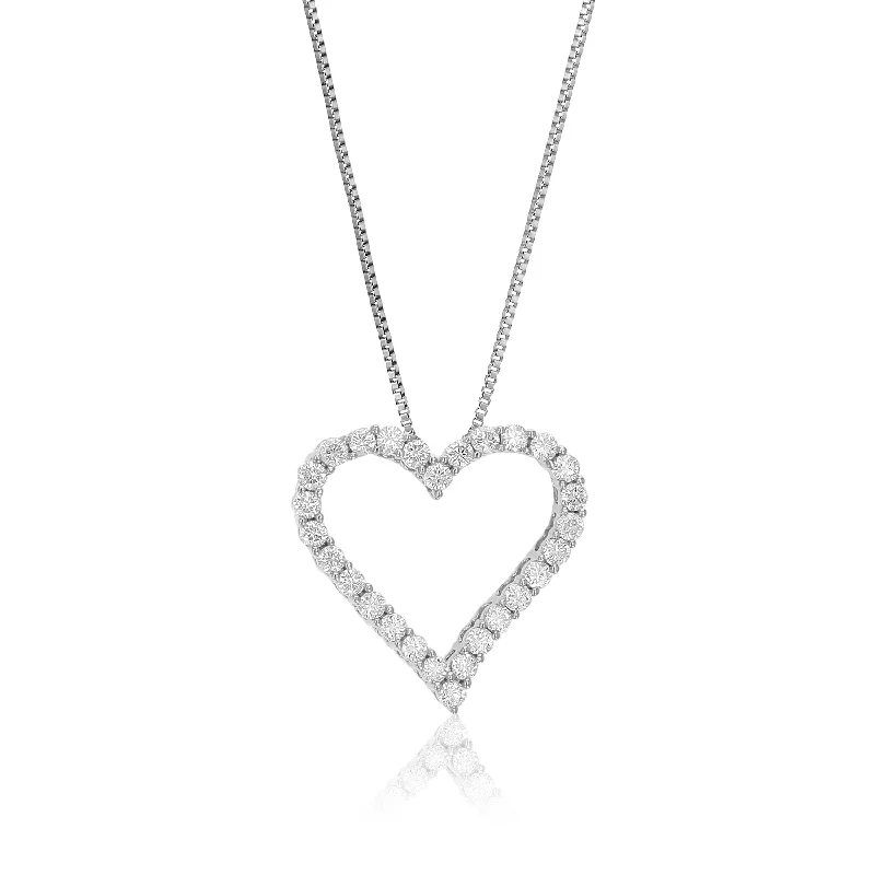 Cloud glass necklaces-1/2 cttw Lab Created Diamond Heart Pendant Necklace Sterling Silver 2/3 Inch