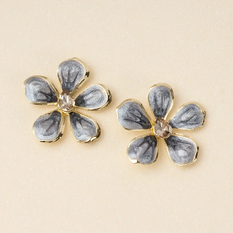 Two-sided earrings-Sparkle & Shine Lg Enamel Flower Earring - Warm Gray/Gold