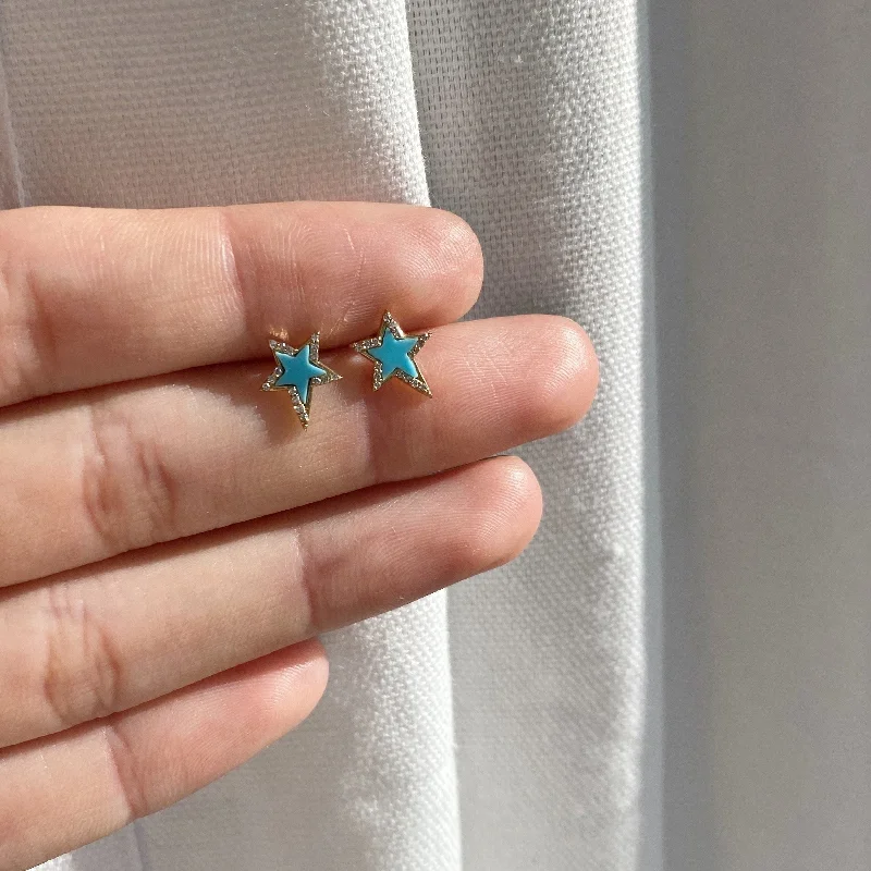 Bright bead earrings-TRACY TURQUIOSE ENAMEL STAR STUD EARRINGS