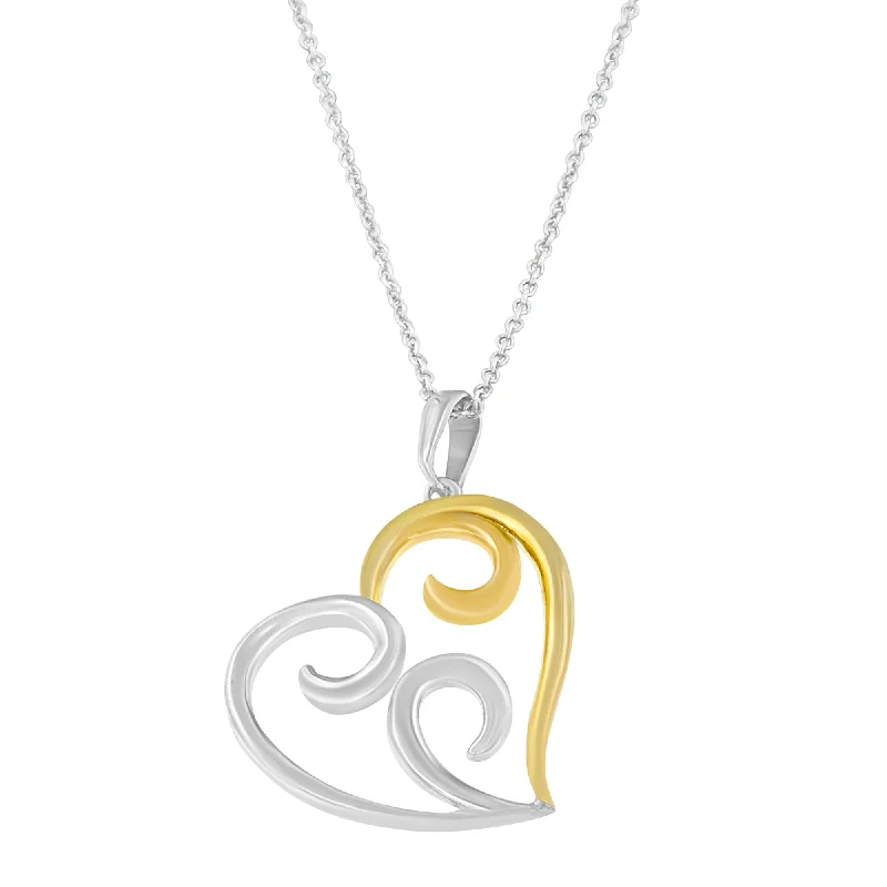 Art deco necklaces-10K Yellow Gold Over .925 Sterling Silver Open Heart with Swirls 18" Box Chain Pendant Necklace