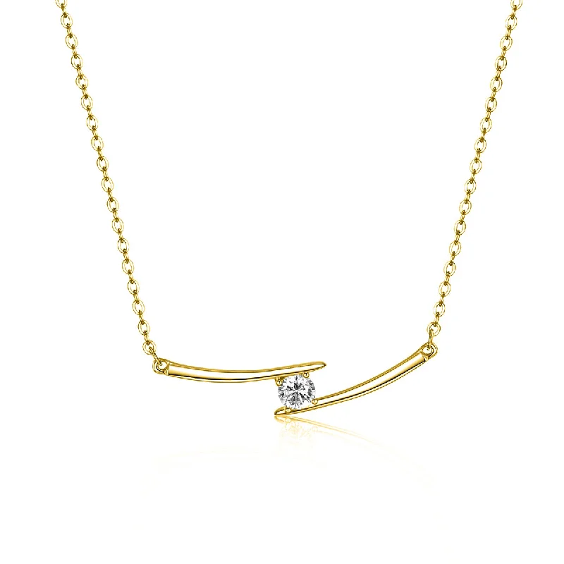 Thick link necklaces-Sterling Silver 14k Yellow Gold Plated with 0.30ctw Lab Created Moissanite Necklace