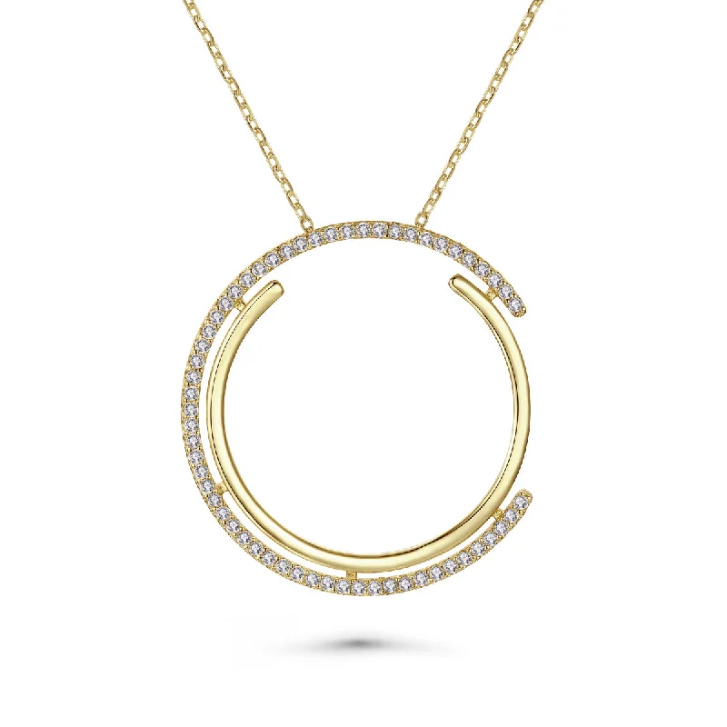 Silk cord necklaces-14k Gold Plated with Diamond Cubic Zirconia Concentric Eternity Pendant Necklace in Sterling Silver