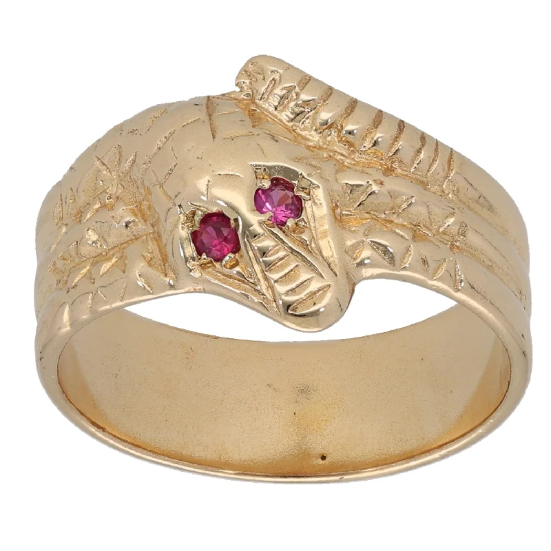 Victorian style rings-9ct Gold Man Made Ruby Snake Ring Size O