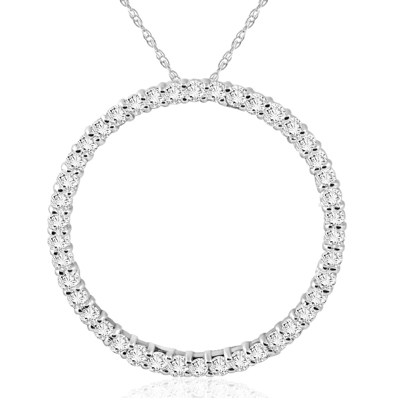 Braided link necklaces-1Ct Circle Diamond Pendant White Gold Necklace Lab Grown