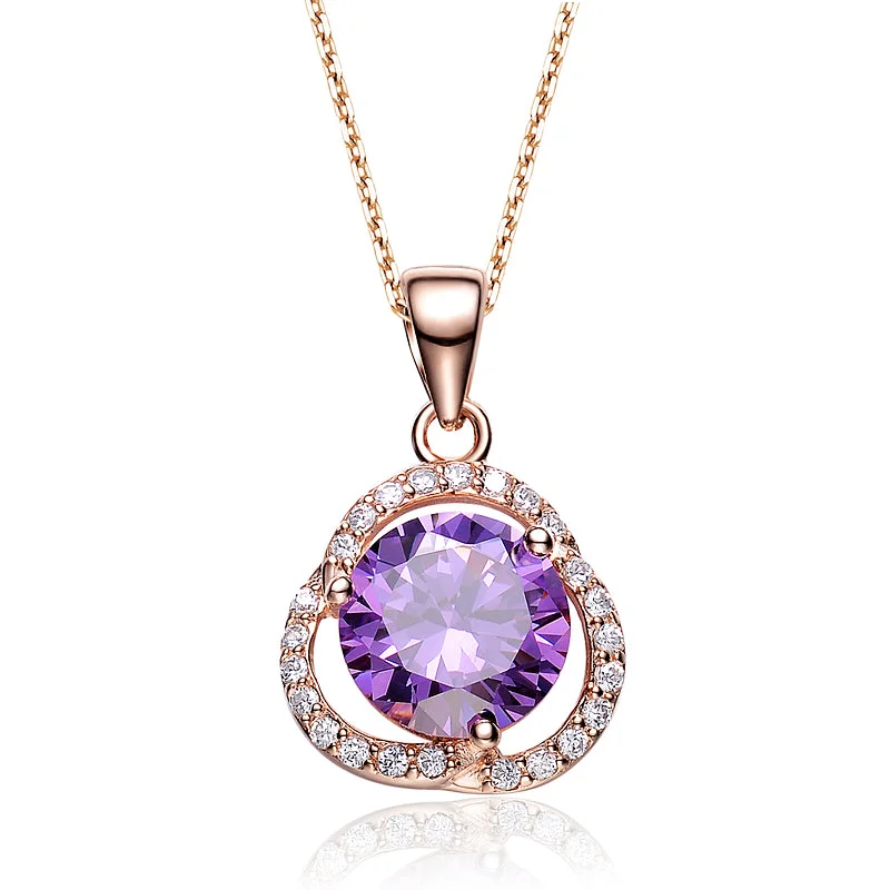 Silk fringe necklaces-Gv Sterling Silver Round Purple Cubic Zirconia Solitaire Necklace