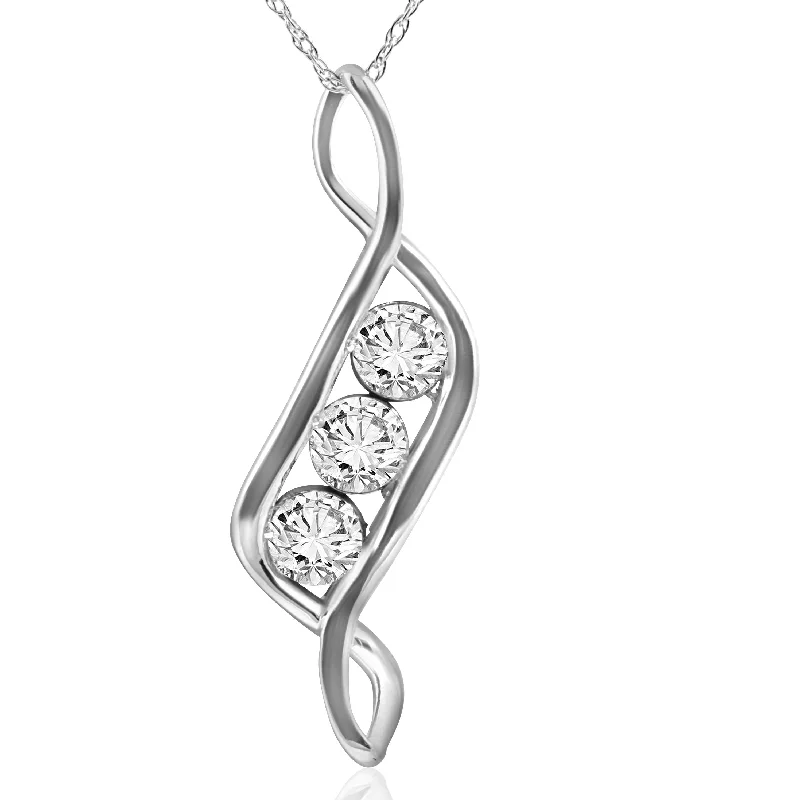 Chic art necklaces-1ct Three Stone Diamond Pendant 14K White Gold