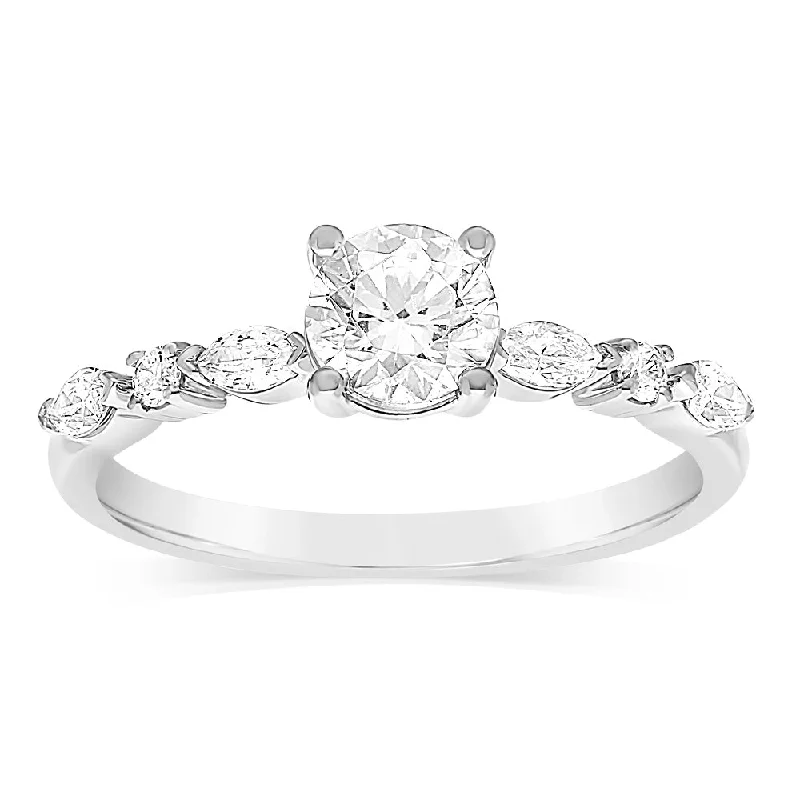 Oval gem rings-Luminesce Lab Grown Cross 14ct White Gold 1 Carat Diamond Solitaire Fancy Ring with 0.70 Carat Centre Bril Cut Diamond