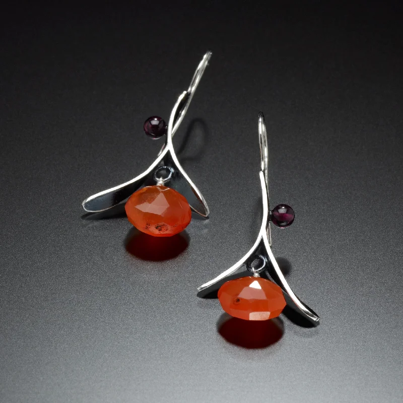 Polished art earrings-Branch Earrings with Drop (orange)