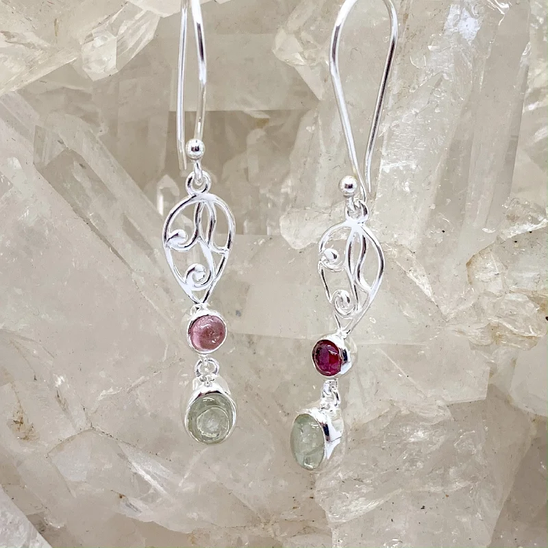 Warm wood earrings-Watermelon Tourmaline Sterling Silver Earrings $80