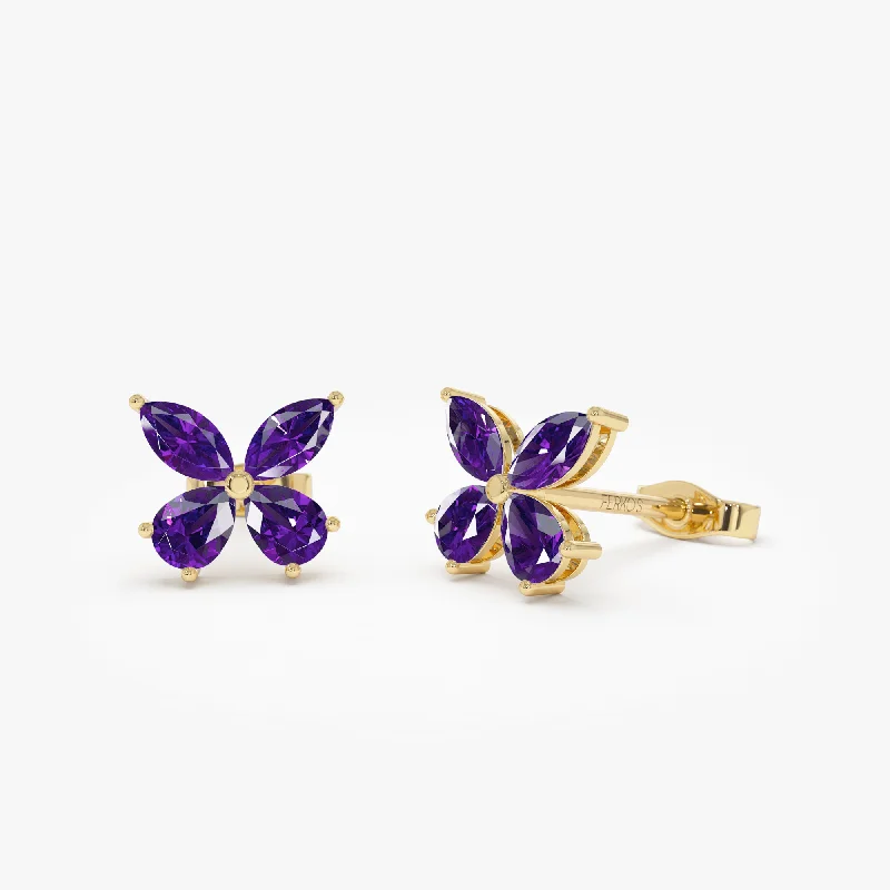 Cebu tile earrings-14K Amethyst Butterfly Stud Earrings