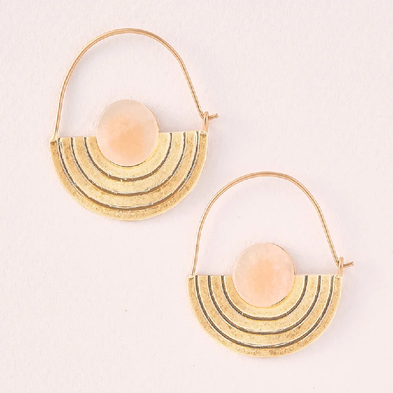 Clear pearl earrings-Stone Orbit Earring - Sunstone/Gold