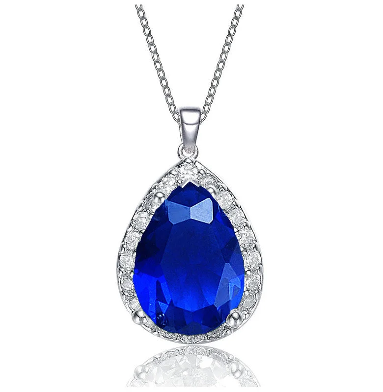 Floating stone necklaces-Pear-shaped Pendant with Colored Cubic Zirconia