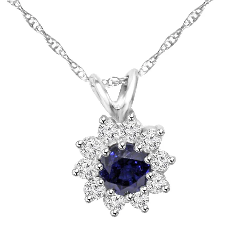 Wave pattern necklaces-1ct Blue Sapphire & Genuine Diamond Solitaire Pendant 14K White Gold (K-L,I2-I3)