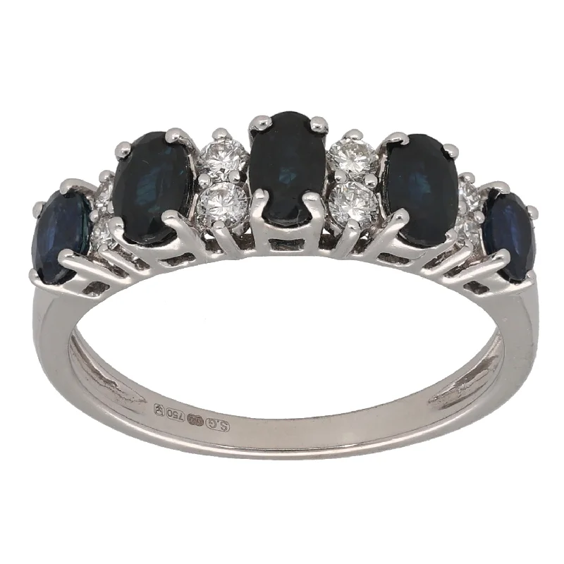 Deer motif rings-18ct White Gold Sapphire & 0.08ct Diamond Half Eternity Ring Size N