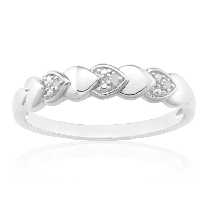 Thin pearl rings-Sterling Silver 0.01 Carat Diamond Heart Ring with 3 Brilliant Cut Diamonds