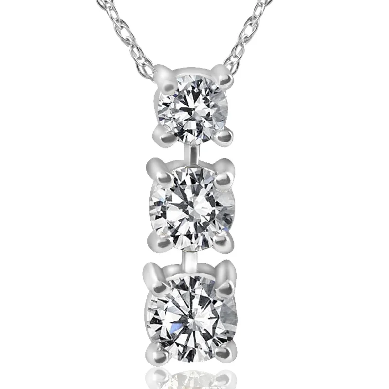 Chic art necklaces-1/2ct 3-Stone Diamond Pendant 14k White Gold