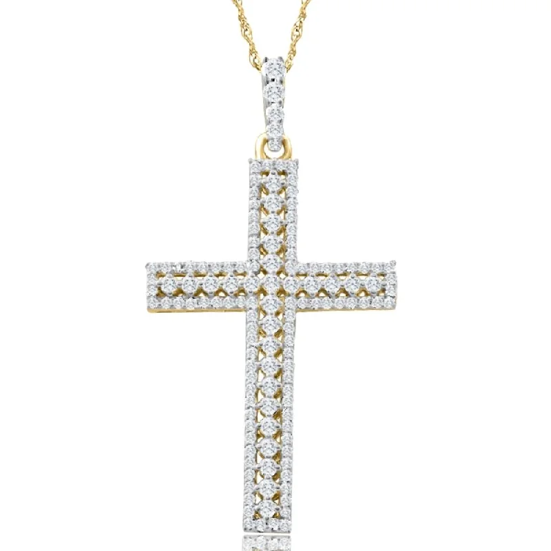 Charming bead necklaces-1/2Ct Diamond Cross Pendant 10k Yellow Gold Lab Grown Women's Necklace 1" Tall