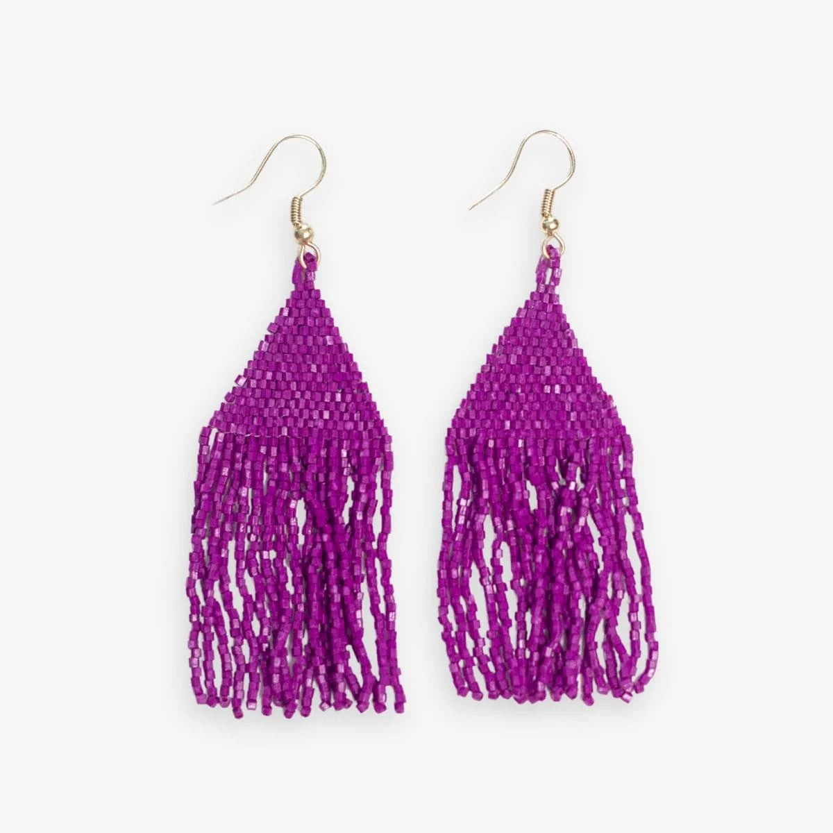 Pure star earrings-Lexie Solid Beaded Fringe Earrings Magenta