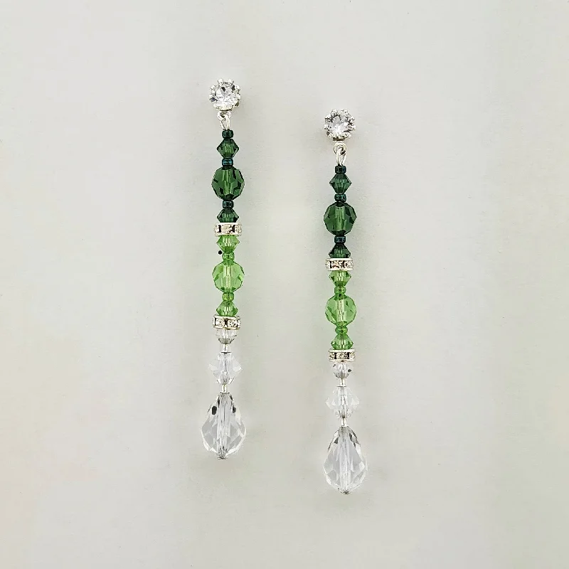 Art deco earrings-Beaded Green Crystal Drop Earrings