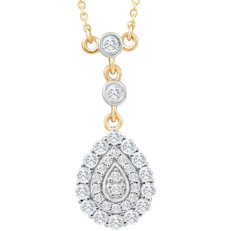 Nine-layer necklaces-1/2Ct TW Diamond Dangle Pendant Yellow Gold Womens Bezel Necklace 18"