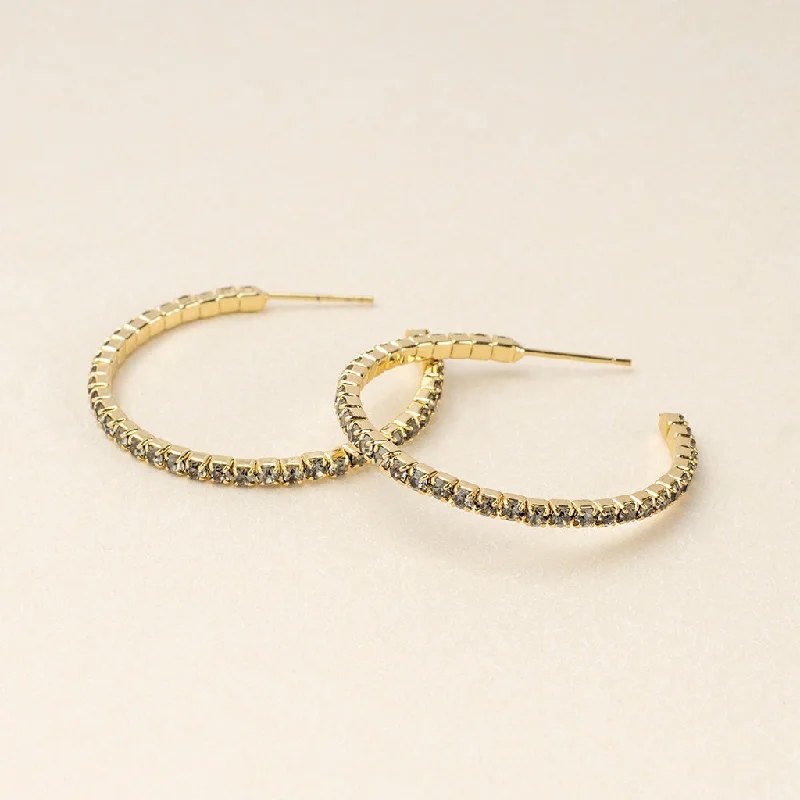 Silk fringe earrings-Sparkle & Shine Sm Rhinestone Hoop Earring - Greige/Gold