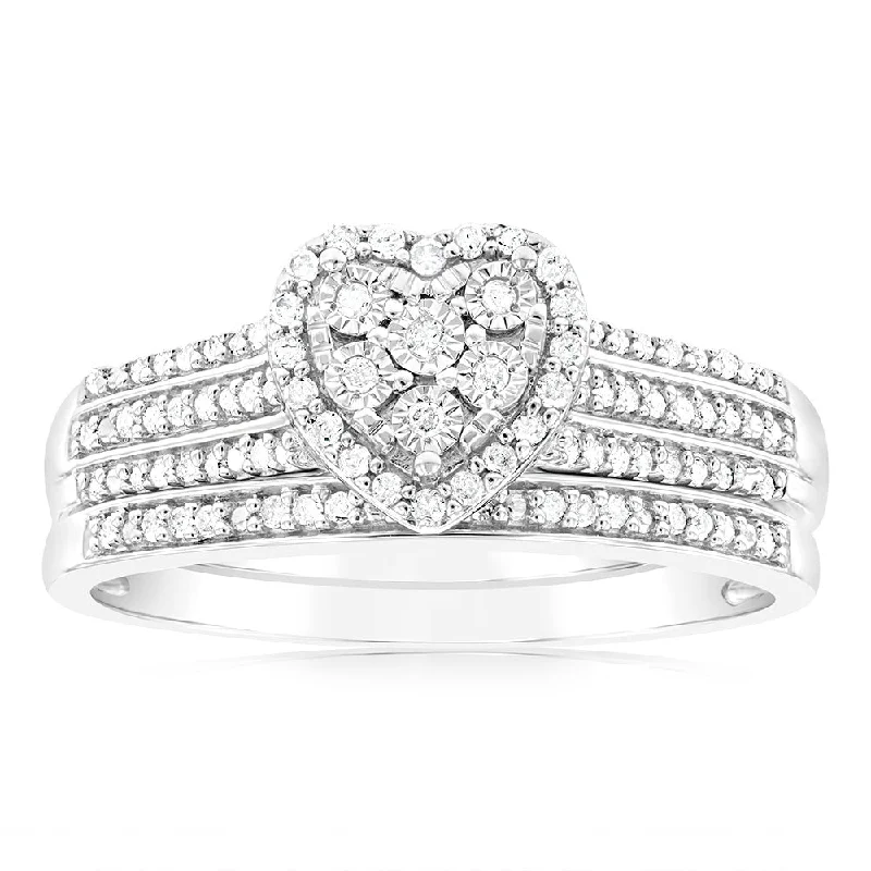 Light filigree rings-1/3 Carat Diamond 2 Ring Bridal Set in Sterling Silver