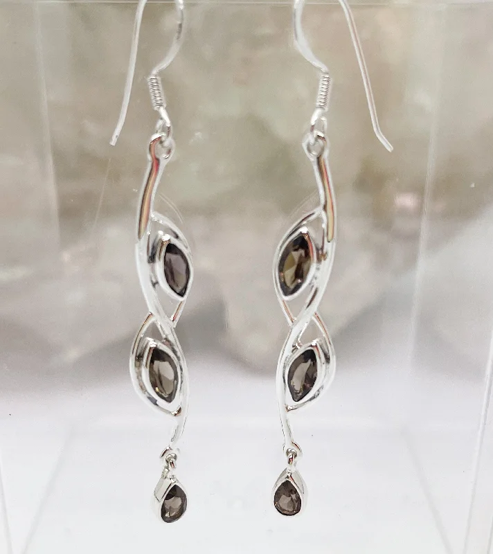 Fused metal earrings-Smokey Quartz Sterling Silver Earrings $85