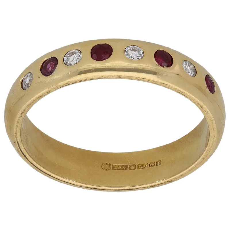 Wave style rings-18ct Gold Ruby & 0.08ct Diamond Half Eternity Ring Size M