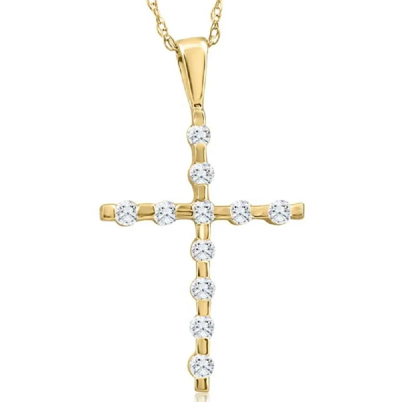 Vivid stone necklaces-1/5Ct Diamond Cross Pendant 10k Yellow Gold 18" 10k Gold Necklace