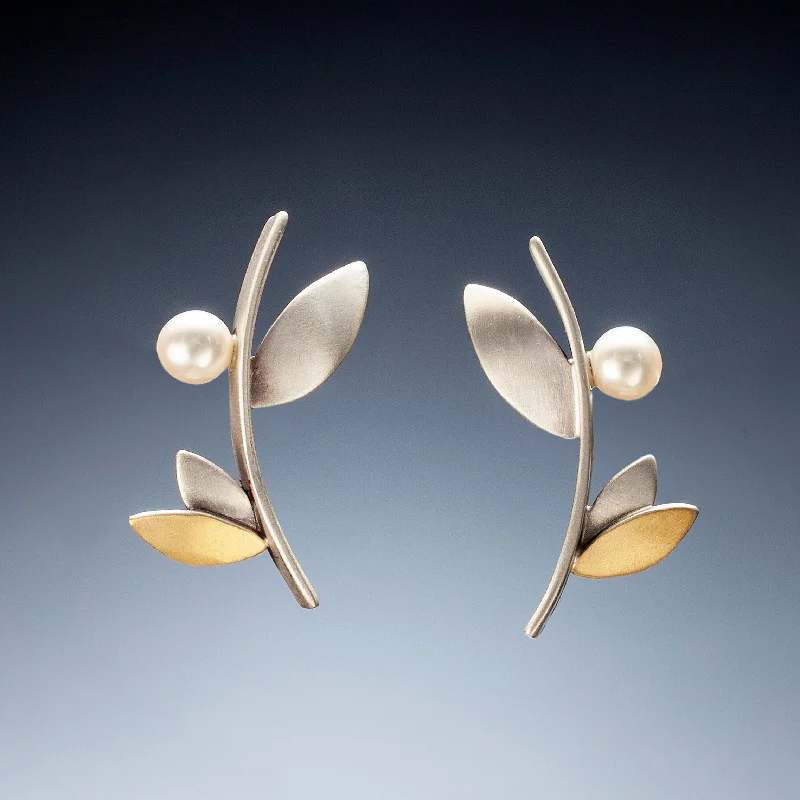 Smooth drop earrings-Mixed Metal Branch Stud Earrings