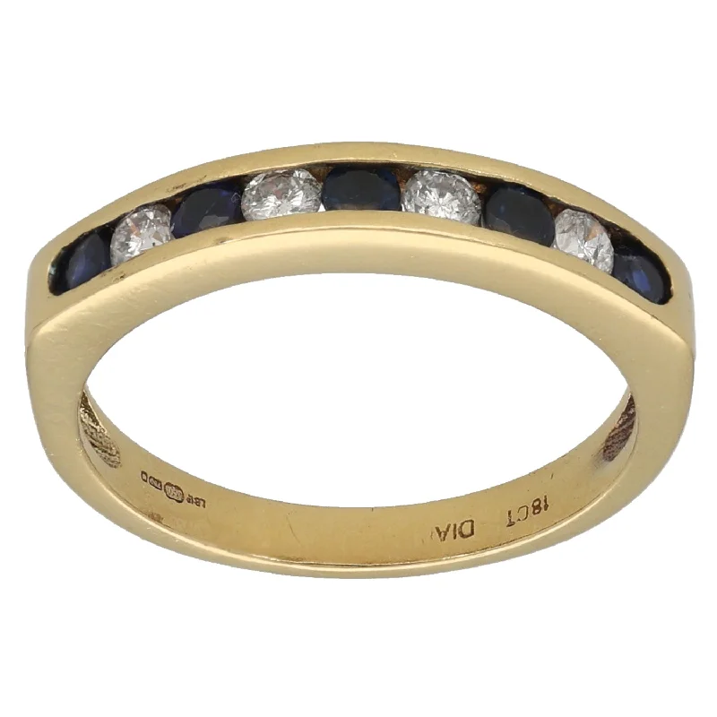 Old flair rings-18ct Gold Sapphire & 0.20ct Diamond Half Eternity Ring Size L