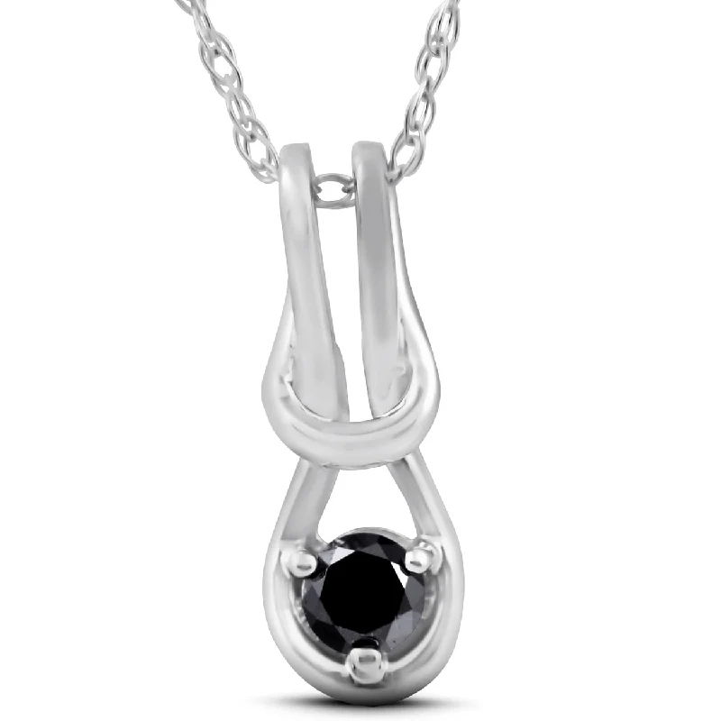 Wave shape necklaces-Black Diamond Knot Petite Solitaire Pendant 10K White Gold 1/2"