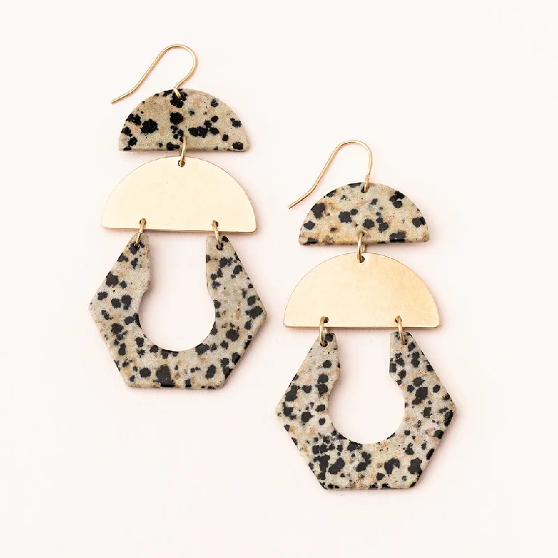 Bold druzy earrings-Stone Cutout Earring - Dalmatian Jasper/Gold