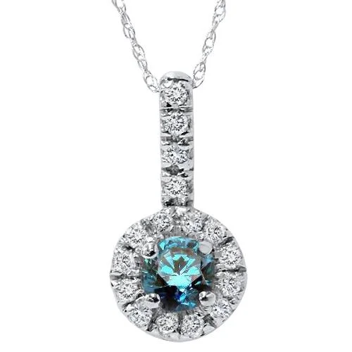 Old style necklaces-1/2ct Blue Diamond Solitaire Pendant 14K White Gold