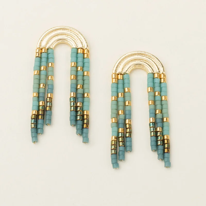 Full crescent earrings-Chromacolor Miyuki Rainbow Fringe Earring - Turquoise/Mint/Gold