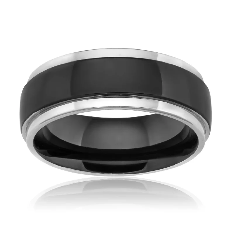 Charming rings-8mm Stainless Steel Black Plated Gents Ring